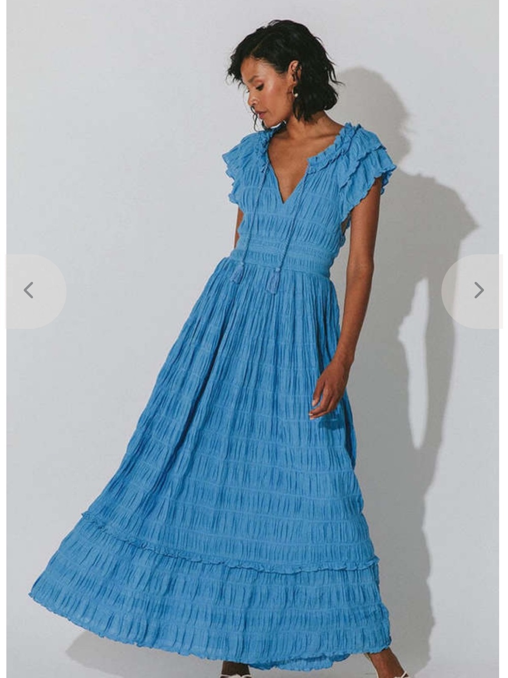 Cleobella Sky-Blue Ruffle V-Neck Maxi Dress